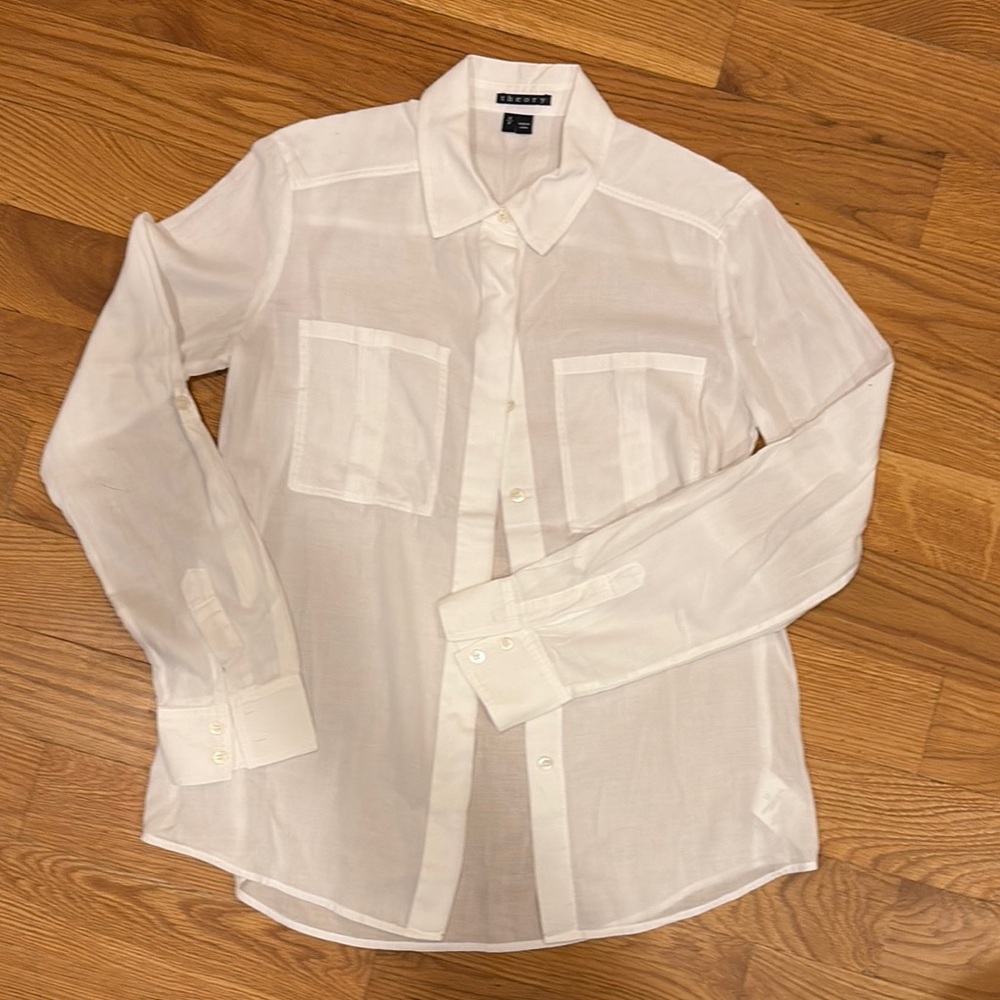 Theory White Casual Button Down Shirt Lightweight
